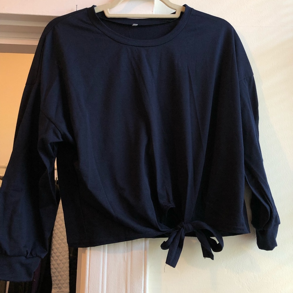 SHEIN navy blue top with tie in front